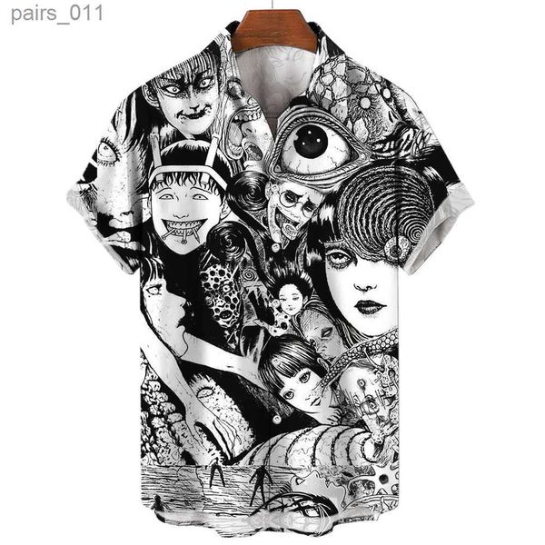 Chemises décontractées pour hommes Summer Mens 3D Modèle d'horreur imprimé Shirt Hawaiian Fashion Designer Tops Streetwear Vêtements Gothic Short à manches courtes 240402