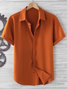 Casual shirts voor heren zomerheren kleding vrijetijdsgebruik losgeknoopt turn down kraag shirt katoen linnen linnen korte mouw ademend voor mannen.