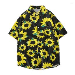 Chemises décontractées pour hommes Summer Mens Daisy Print Chemise noire à manches courtes Trendyol Hommes Oversize Hawaiian Beach Loose Couple Floral Hemd