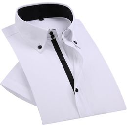Chemises décontractées pour hommes été chemise habillée pour hommes boutons de diamant blanc à manches courtes de luxe col haut coupe ajustée affaires élégantes