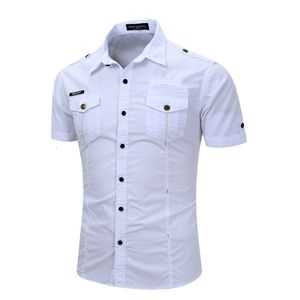 Chemises décontractées pour hommes Chemises d'été pour hommes Coton Solide Chemise décontractée Homme Chemises cargo à manches courtes Poche Chemise de travail Militaire t-shirt Top Homme Vêtements 230613