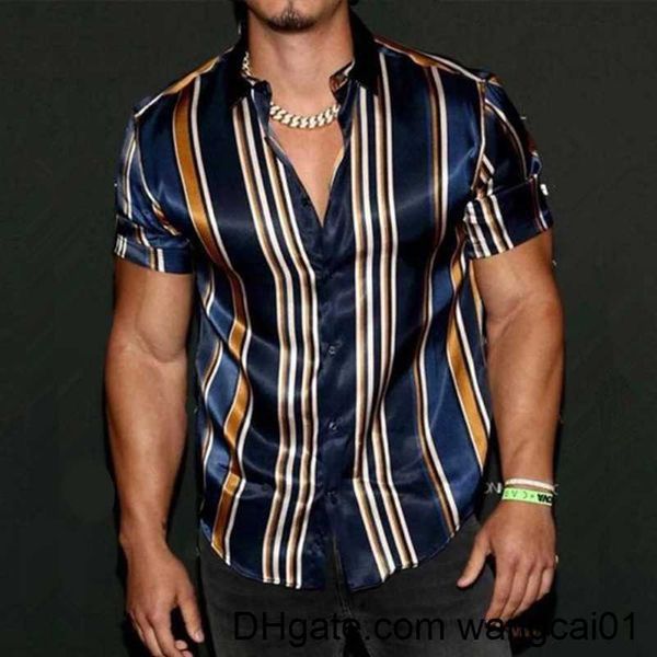 Chemises décontractées pour hommes Mentiers Summer Vintage Striped Shirt Fashion Casual Luxury Shirt Short Seve Hawaii Shirts for Men Blusas Camisa Masculina 4123