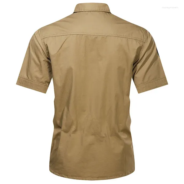 Camisas casuales para hombres camisa militar de verano hombres manga corta girar al algodón algodón transpirable para hombre s sólido color safari tops