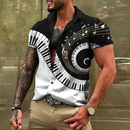 Camisas casuales para hombres Música de verano Camisa de guitarra Hombres Hawaiian Y2K Arte Retro Manga corta Impresión Playa Fresco Ventilar Ropa de gran tamaño