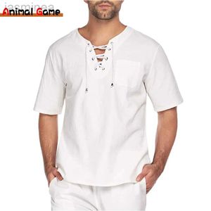 Casual shirts voor heren zomer nieuwe heren met korte mouwen T-shirt katoen en linnen LED casual heren v-neck t-shirt shirt man man Breathable S-3XL 2449