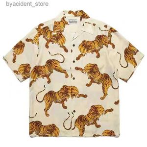 Chemises décontractées pour hommes NOUVEAUX TOPS TOPS WACKO MARIA 1 1 TIGER TIGER DE haute qualité Impression Hawaiian Short Shirt Men Femme Femmes Lapiche Collier