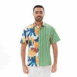 Chemises décontractées pour hommes été nouveau Trendyol hommes Hawaiana chemise de plage à manches courtes Homme surdimensionné Vintage Patchwork chemises à rayures vêtements Vetement Homme Z0224