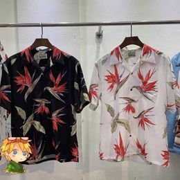 Casual overhemden voor heren Zomer Nieuw WACKO MARIA strandoverhemd voor heren Paradijsvogelpatroon Print Casual heren Dames 1 1 Hoogwaardig Hawaiiaans overhemd J240322