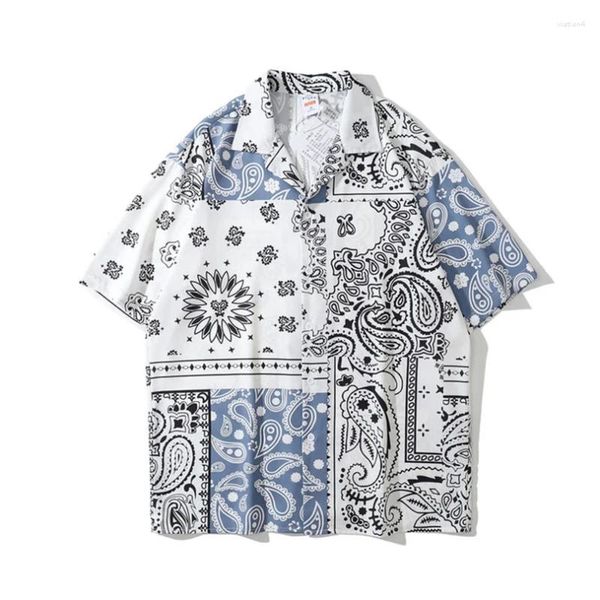 Camisas casuales para hombres Verano Paisley Bandana Imprimir Hombres Manga corta Camisa Caual High Street Ropa de gran tamaño Hiphop Ropa de marca de moda