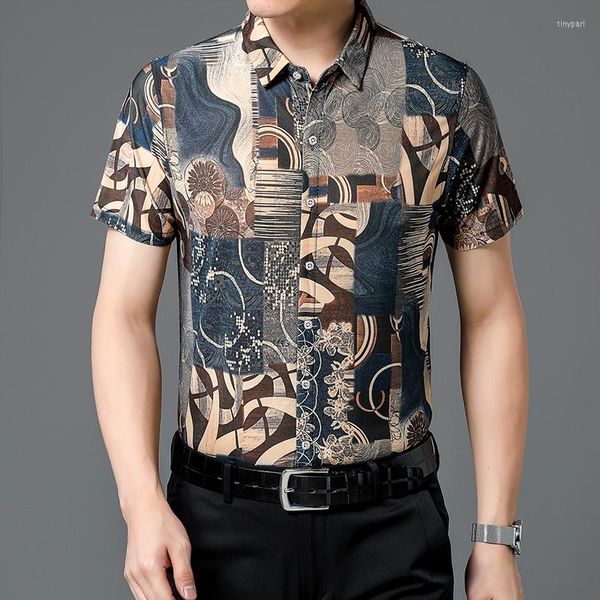 Chemises décontractées pour hommes Modèle d'été imprimé Business Hommes doux mince mince chemise de plage maillot de corps hawaïen hauts homme revers séchage rapide