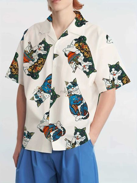 Chemises décontractées pour hommes Summer Plus taille de chemise pour hommes Cat Modèle 3D Prince numérique Revers décontractée Côtes courts adaptés aux activités de plein air 240416