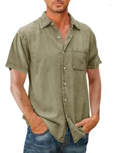 Chemises décontractées pour hommes, col polo d'été, chemise de couleur unie, poche à la mode, simple boutonnage, manches courtes, haut d'eau de lavage