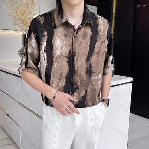 Hommes chemises décontractées été imprimé pour hommes 2023 texturé glace drapé demi manches à la mode Style hauts Chemise Homme