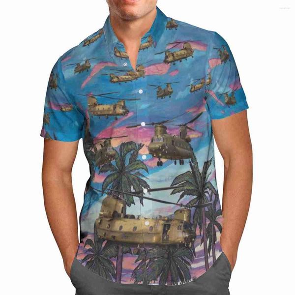 Chemises décontractées pour hommes été imprimé boutons de manchette hawaïens à manches courtes chemise de luxe plante sociale mâle mode avion Slim Fit Masculina