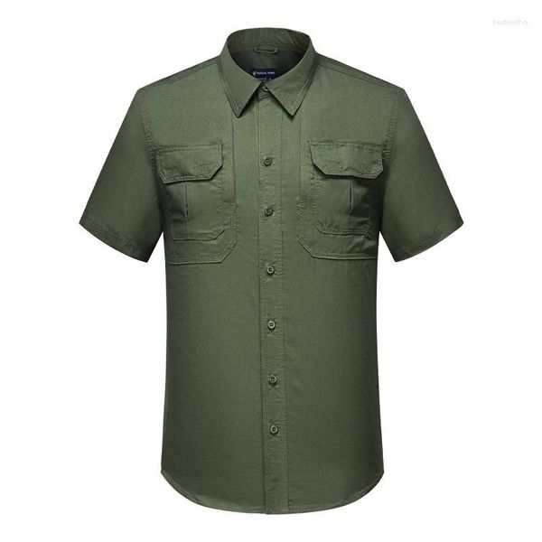 Camisas casuales para hombres Camisa táctica de ventilador del ejército de manga corta de secado rápido de verano para hombre Tops de carga transpirables Senderismo al aire libre militar