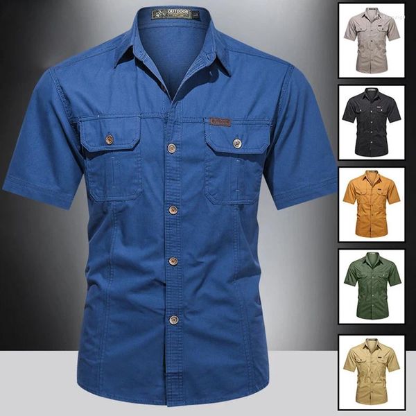 Chemises décontractées pour hommes Summer Quick Dry Manches courtes Armée Fan Chemise tactique Hommes Mince Respirant Revers Cargo Tops Randonnée en plein air Militaire