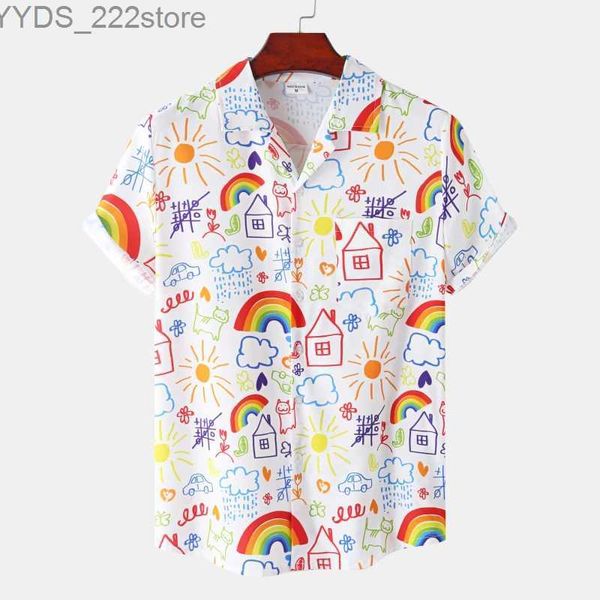 Chemises décontractées pour hommes Summer Rainbow Mens Vocal Collar Camissa Large Haian Shirt 3D Fashion Fashion Mens Bage Short Shirt Boys YQ240422