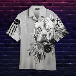 Chemises décontractées pour hommes Vente d'été Shirt Hawaiian For Men 3D Pitbull Dog Animel Beach surdimensionnée Vêtements drôles Fashion Fashion Short Sleeve