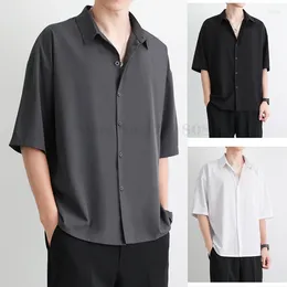 Camisas casuales para hombres camisa de satén de verano color sólido cárdigan de manga corta sudadera de collar de pie suelto camiseta de viaje diario