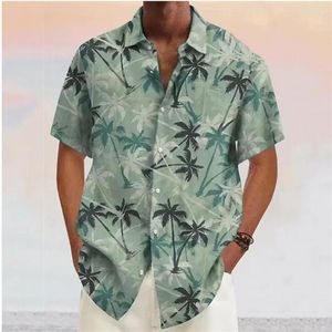 Casual shirts voor heren Summer Shirt Blue Coconut Tree korte mouw T-shirt revers gedrukt voor mannen Mode Button Beach Blouse Kleding