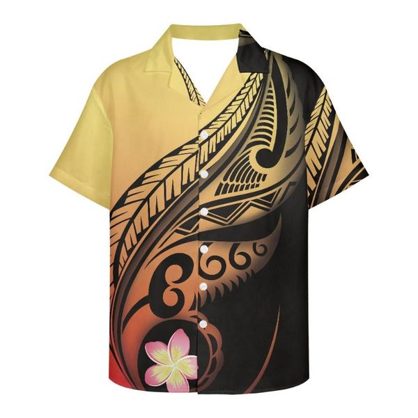 Camisas informales para hombre, camisa de verano, ropa de manga corta, estampados de tatuajes tribales polinesios, flor hawaiana, diseño holgado, transpirable