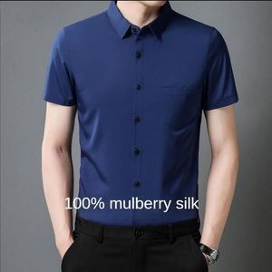 Chemises décontractées pour hommes Chemise d'été Haut de gamme en soie de mûrier à manches courtes Vêtements professionnels pour hommes