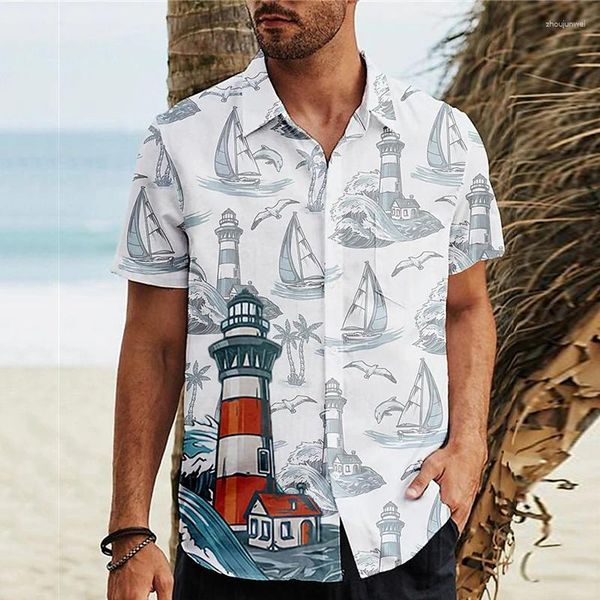 Camisas casuales para hombres Camisa de verano Solapa Ropa de manga corta Divertida camiseta impresa Vacaciones Playa masculina para hombres Botón hawaiano para