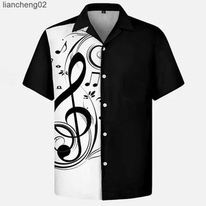 Chemises décontractées pour hommes Chemise d'été Hommes 2022 Hawaiian Man Chemise à manches courtes Note de musique Imprimer Hommes Femmes Plage Voyage Casual Vêtements surdimensionnés W0328