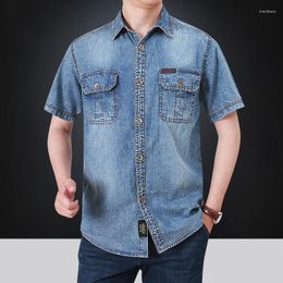 Casual shirts voor heren zomerhemd mannen denim militaire korte mouw 95%katoenen knop omhoog camisa masculina jeans camisas para hombre