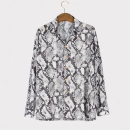 Heren Casual Shirts Zomer Shirt Mannen Lange Mouw Ademend Polyester Snake Print Blouse Streetwear Sexy Mode Top 2XL