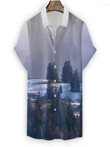 Chemises décontractées pour hommes chemises d'été montagne peinture de peinture de paysage motif de bouton de revers court taille 4xl pour