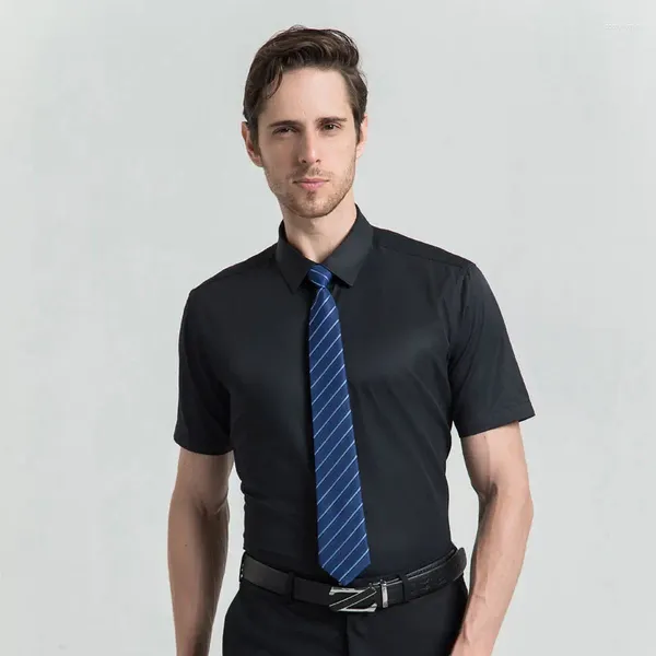 Chemises décontractées pour hommes d'été à manches courtes noir social formel travail d'affaires uni blanc bleu gris chemise habillée quotidienne sans poche