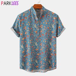 Casual shirts voor heren zomer korte mouw bloemen Hawaiiaans shirt mannen half plak kraag