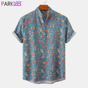Chemises décontractées pour hommes été à manches courtes Floral hawaïen demi-patte col plage vacances vêtements 3XL 230325