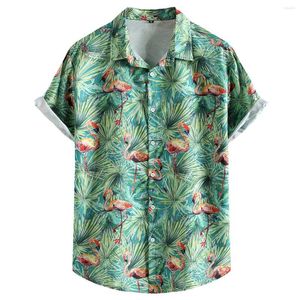 Chemises décontractées pour hommes été à manches courtes chemise hawaïenne hommes 2023 mode vert flamant rose imprimer plage tropicale Aloha fête vacances vêtements