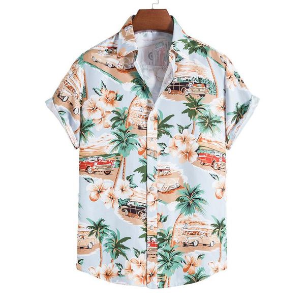 Camisas informales para hombre, camisa hawaiana de manga corta de verano, camiseta suave con estampado Floral automático, camiseta de playa Harajuku de gran tamaño para hombre