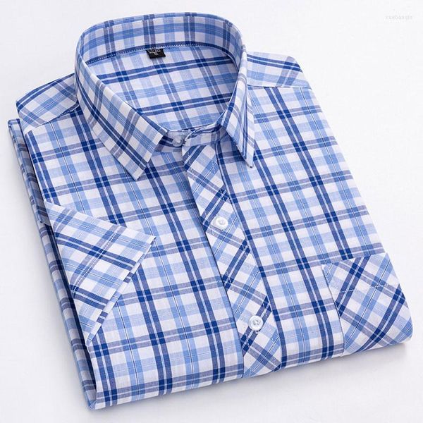 Camisas casuales de verano de manga corta de algodón puro de lujo suave delgada transpirable camisa a cuadros para hombre Social Regular Fit