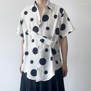 Chemises décontractées pour hommes chemise à manches courtes d'été hommes société robe pour hommes coréen imprimé ample soie de glace surdimensionné noir blanc