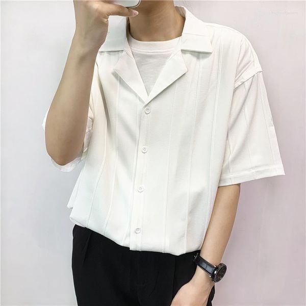 Chemises décontractées pour hommes été chemise à manches courtes hommes mode sociale hommes robe coréenne lâche vert blanc formel M-XL