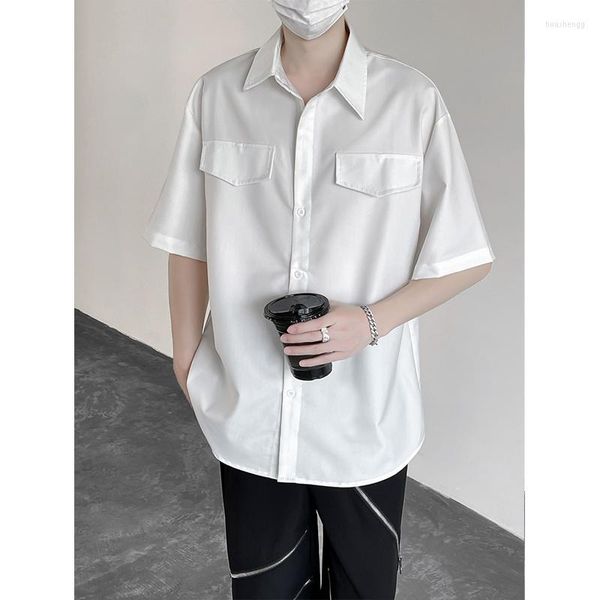 Hommes chemises décontractées été à manches courtes chemise hommes mode société hommes robe coréenne lâche glace soie noir blanc formel M-XL