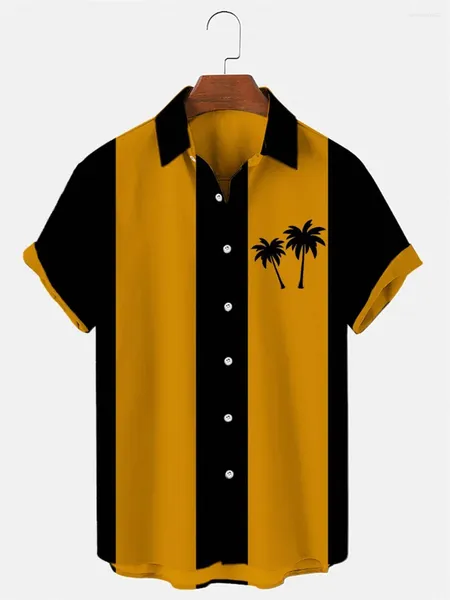 Camisas casuales para hombres Camisa de manga corta de verano Moda Árbol de coco Panel de impresión Solapa Playa Alta calidad Top Cómodo Tela suave