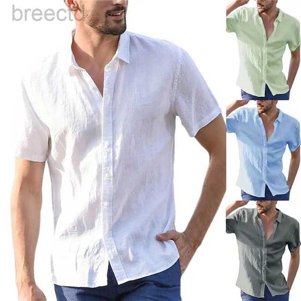 Chemises décontractées pour hommes Shirts à manches courtes Summer Homme Coton Linon chemise Blouses Men White Social Shirt Business Casual Top Top Top Top Clothes 240409