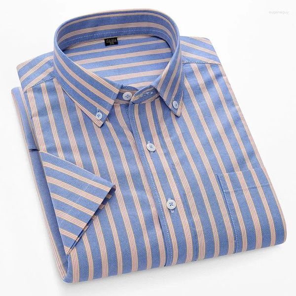 Chemises décontractées pour hommes, manches courtes, rayées, Oxford pur coton, haute qualité, mode sociale, chemise boutonnée, respirante, été
