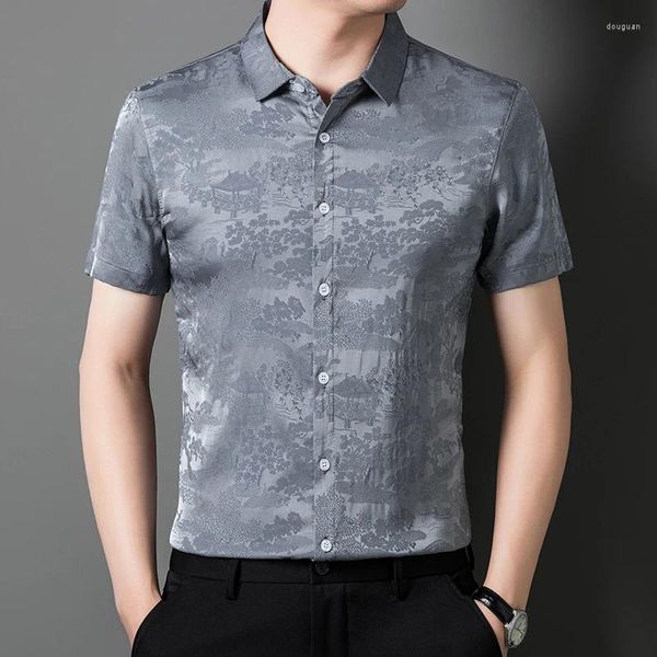 Camisas casuales para hombres Camisa de lujo helada sedosa de verano Moda de manga corta Cuidado fácil Suave Cómodo Ajuste regular Calidad Camisas de Hombre