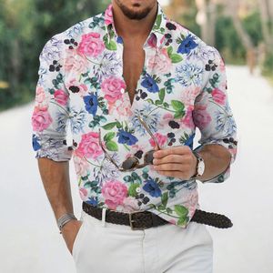 Camisas casuales para hombres Verano Primavera Impreso para hombres Flor 3D Camisa Vintage Manga larga Botón delgado Harajuku Ropa para hombre Alta calidad 230221