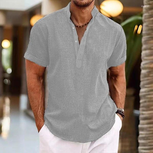 Camisas casuales para hombres Tie-dye vintage camisa de manga corta tendencia de moda diariamente cuello henry top