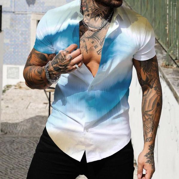 Chemises décontractées pour hommes Haut d'été Hommes Printemps Simple boutonnage Revers Pleine impression Plage Manches courtes Vacances En plein air Encolure dégagée T-shirt