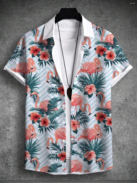Chemises décontractées pour hommes, imprimé tropical d'été, ensemble de vacances à la plage, plante cocotier, chemise hawaïenne à manches courtes, tissu extensible dans 4 directions