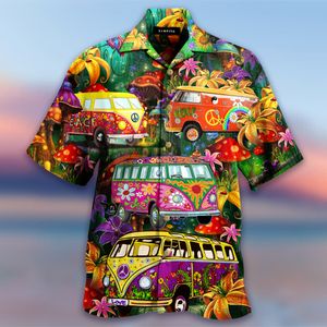 Casual shirts voor heren Summer Truck Print Cartoon grappig Hawaiian voor mannen strand vakantie stijl top tee streetwear kleding 230421