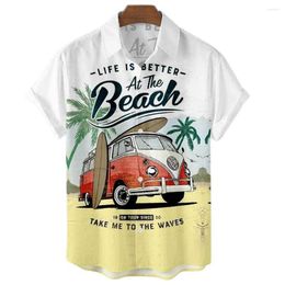Casual shirts voor heren zomer vintage top 3d geprinte auto losse Hawaiiaanse herenhemd strand aloha mode kleding ropahombre 5xl